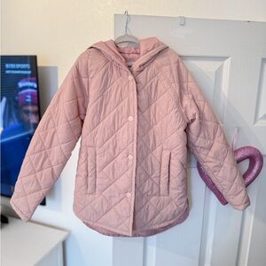 Wonder Nation Girls’ Pink Quilted Hood Jacket Curved Round Hem sweater puffer